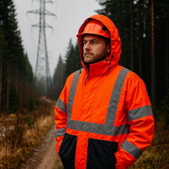 HH Workwear Hi Vis Reflective Rain Jacket Hooded Orange Safety Coat L - Picture 1 of 10